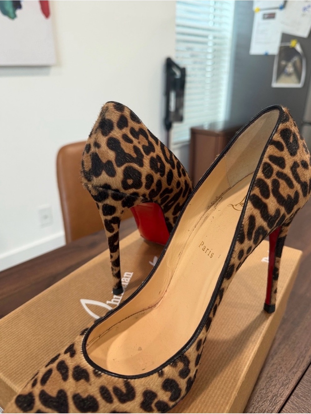 Christian Louboutin Leopard Calf Hair Pointed Toe Pumps with Red Sole - Picture 2 of 16
